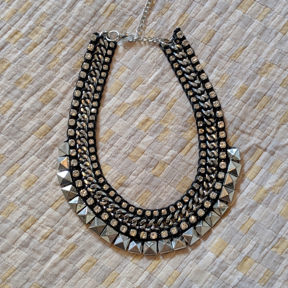 Rhinestone and Rivet Bib Necklace